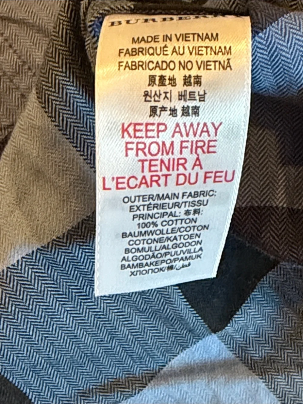 Burberry Children 6Y Blue Herringbone Plaid Button Down Shirt Roll Tab Sleeves